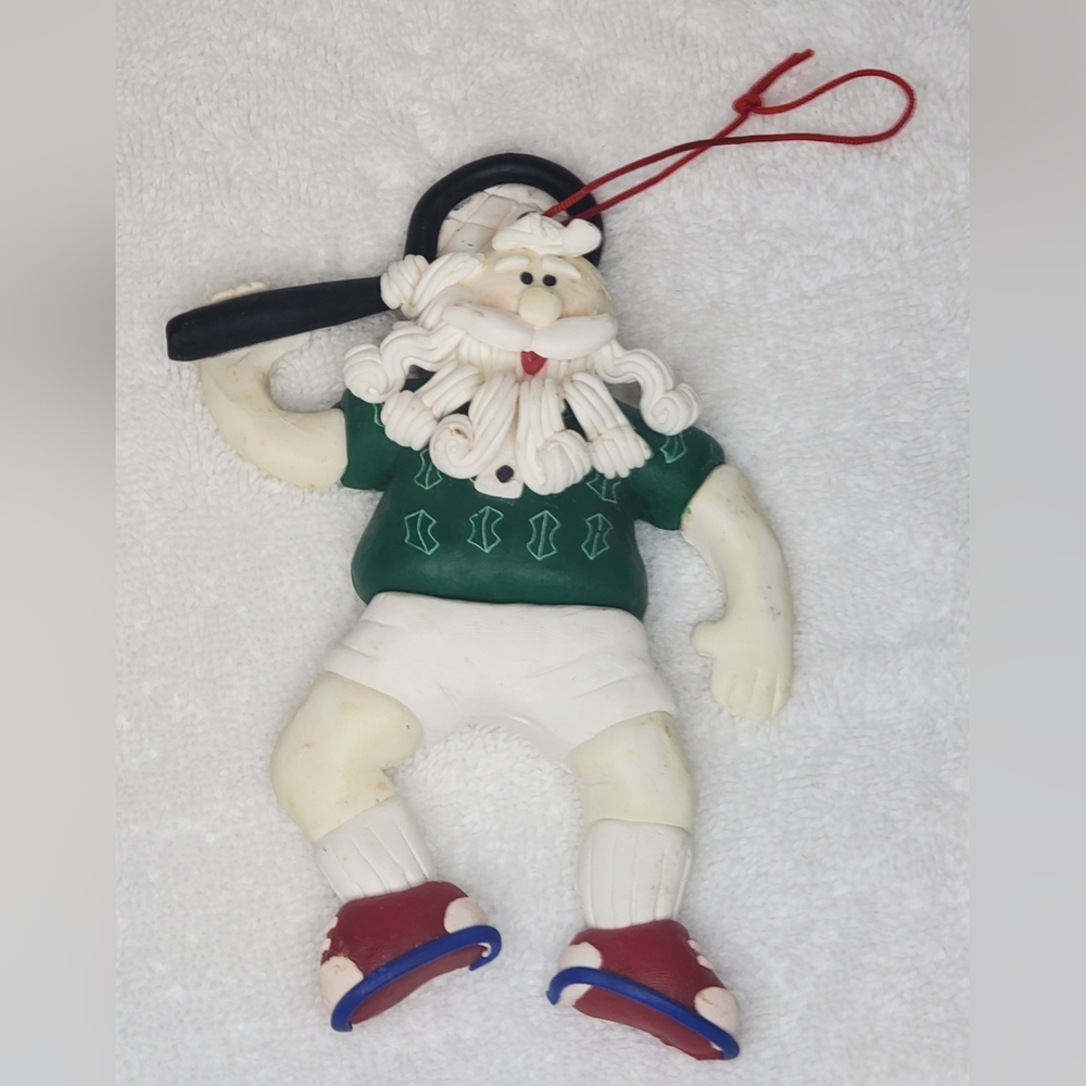 Sporty Tennis Santa Christmas Ornament | Clay Dough